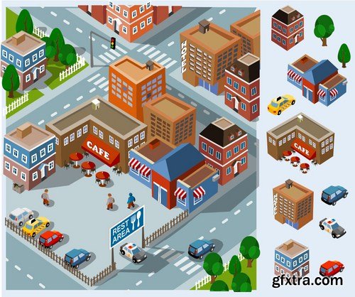 Stock Vector - Isometric City Map