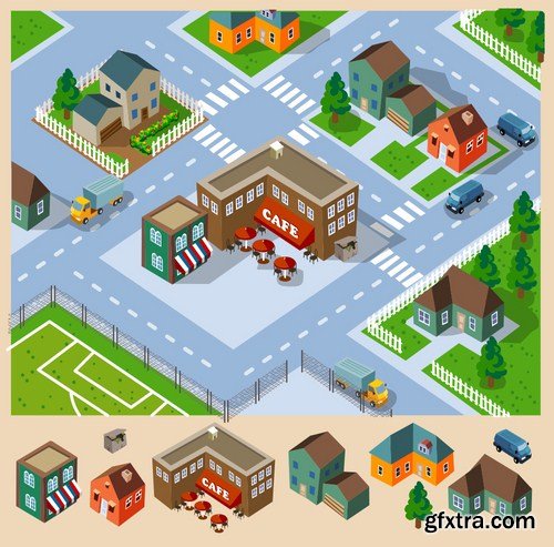 Stock Vector - Isometric City Map