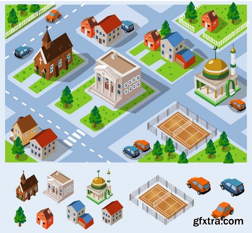 Stock Vector - Isometric City Map