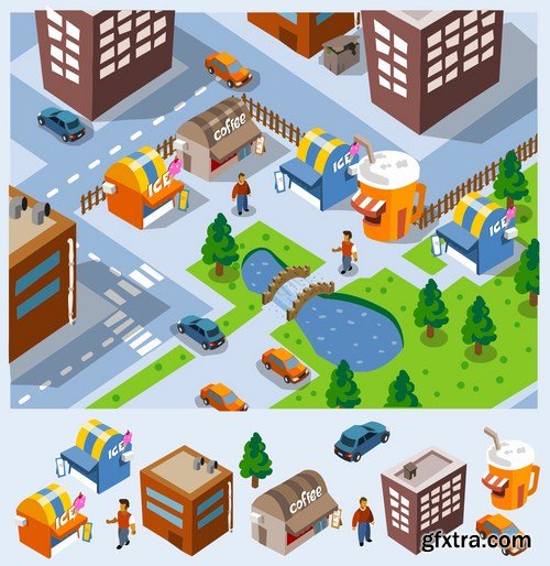 Stock Vector - Isometric City Map