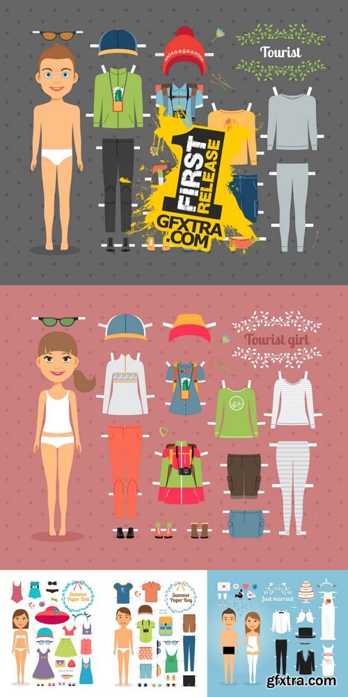 Vector - Paper People with Dress and Hat