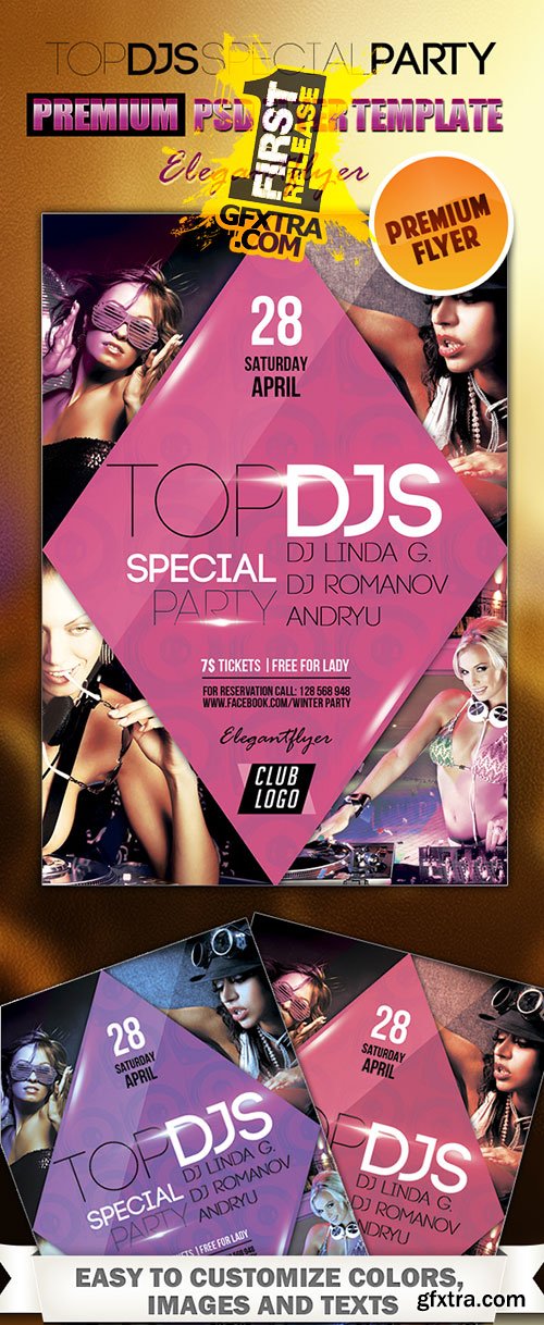 Top DJS Special Party 2 Flyer PSD Template + Facebook Cover