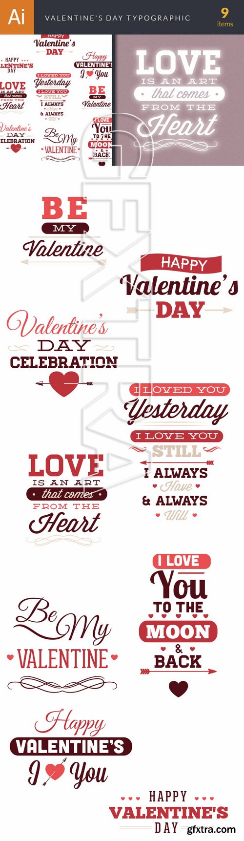 Vector Valentines Day Typographic Elements