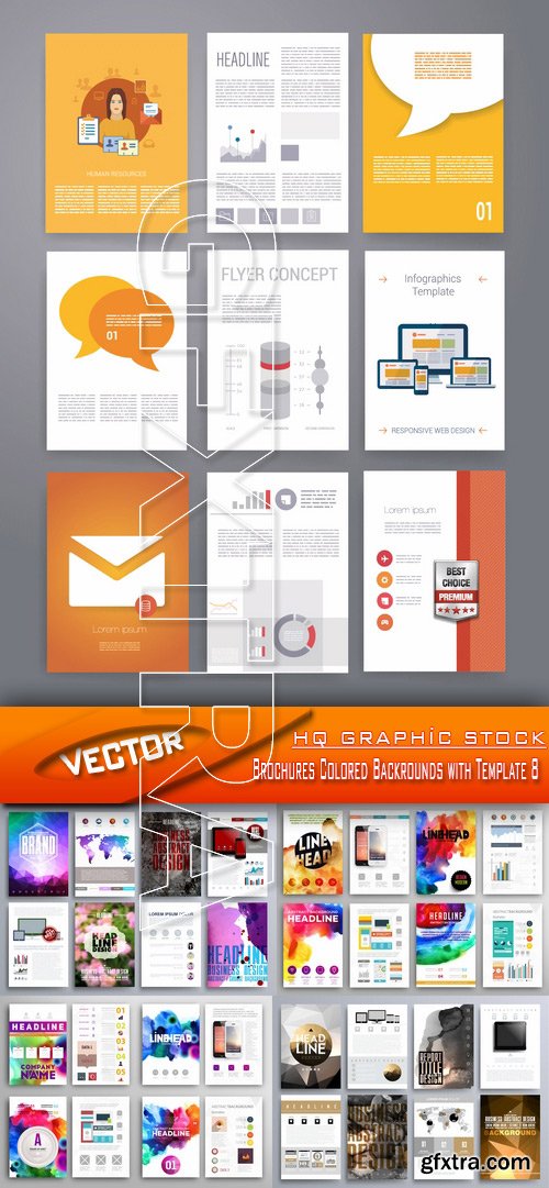 Stock Vector - Brochures Colored Backrounds with Template 8