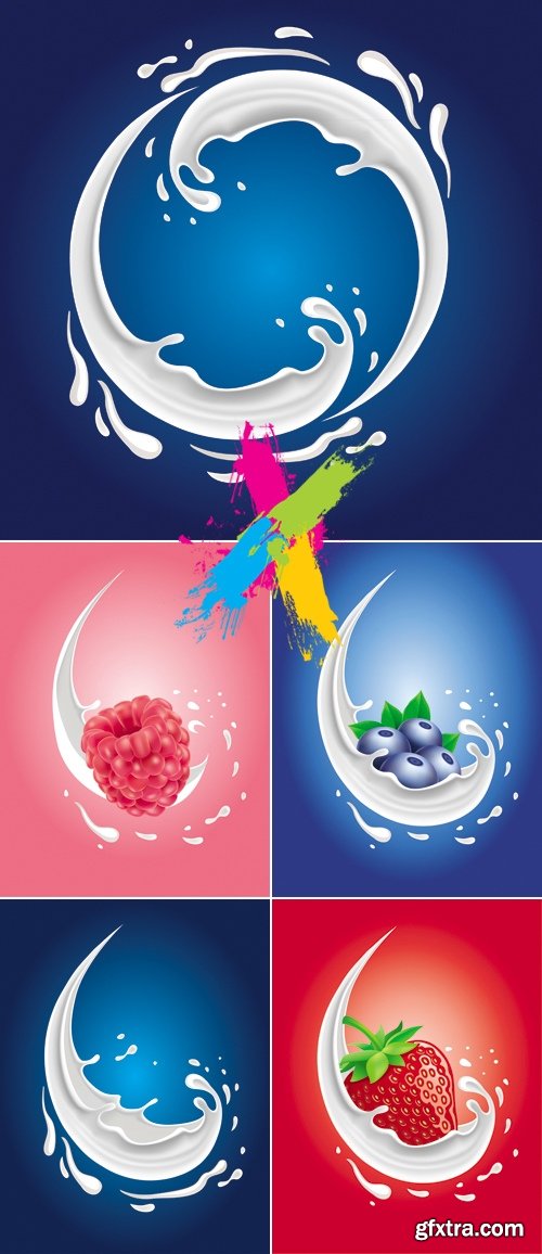 Milk Splashes & Fruits Vector