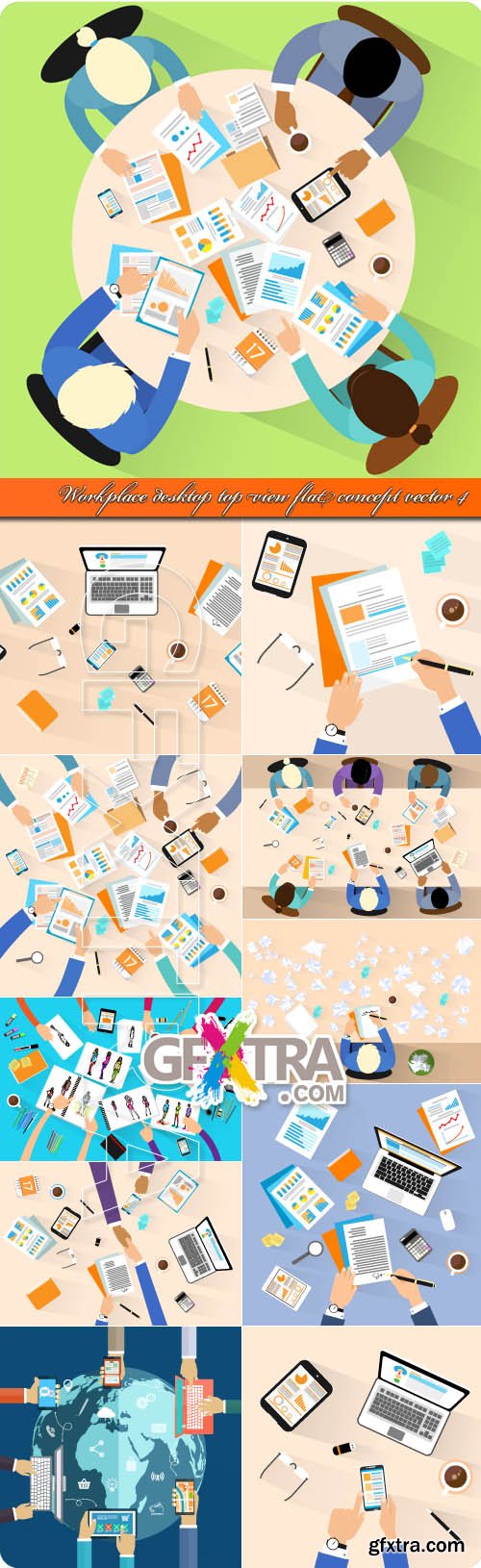 Workplace desktop top view flat concept vector 4