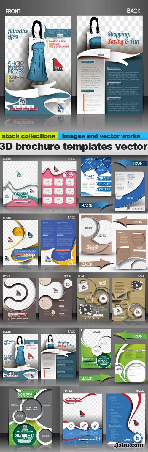 3D brochure templates vector, 10 x EPS