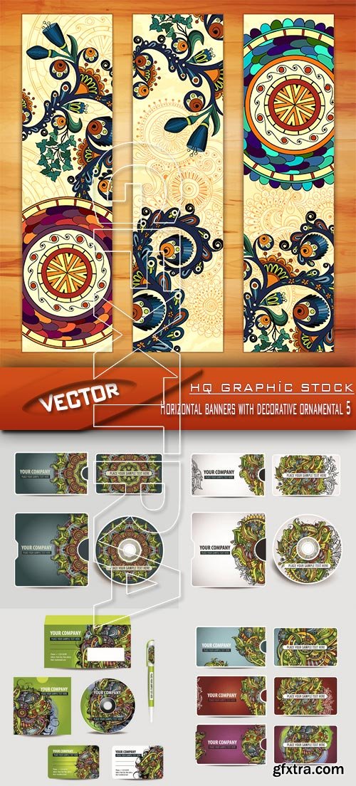 Stock Vector - Horizontal banners with decorative ornamental 5