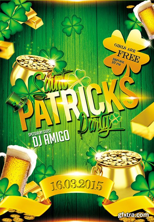 Saint Patricks Party Flyer PSD Template plus FB Cover