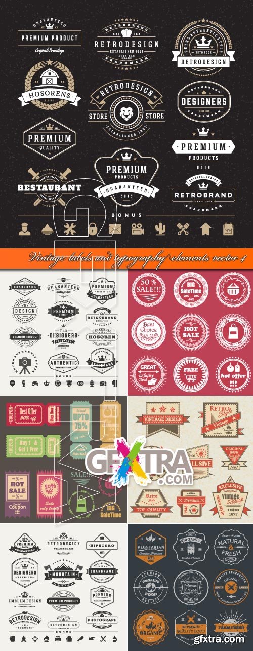 Vintage labels and typography elements vector 4