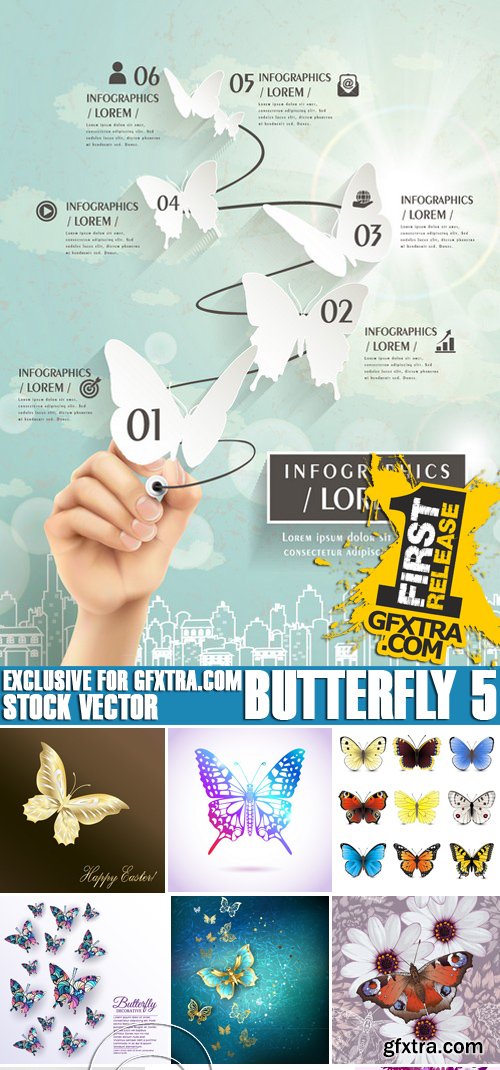 Stock Vectors - Butterfly 5, 25xEPS