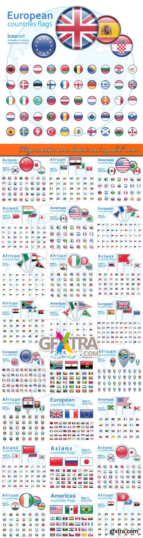 Flags counties icons button and symbols vector