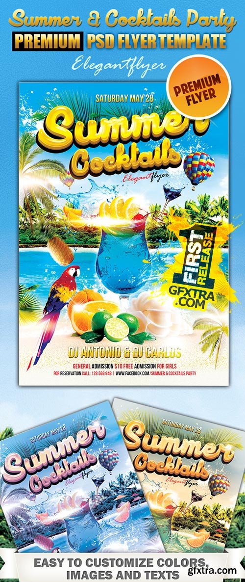 Summer Cocktails Party Flyer PSD Template + Facebook Cover