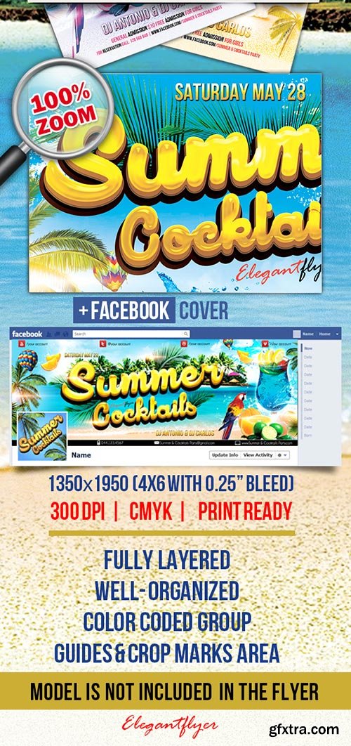 Summer Cocktails Party Flyer PSD Template + Facebook Cover