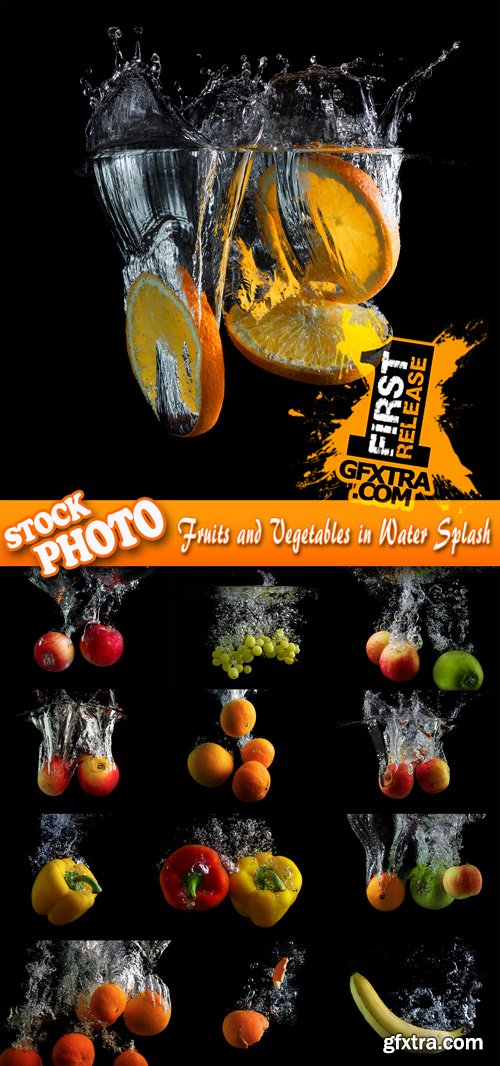 Stock Photo - Fruits and Vegetables in Water Splash, 25JPG