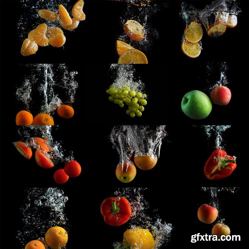 Stock Photo - Fruits and Vegetables in Water Splash, 25JPG