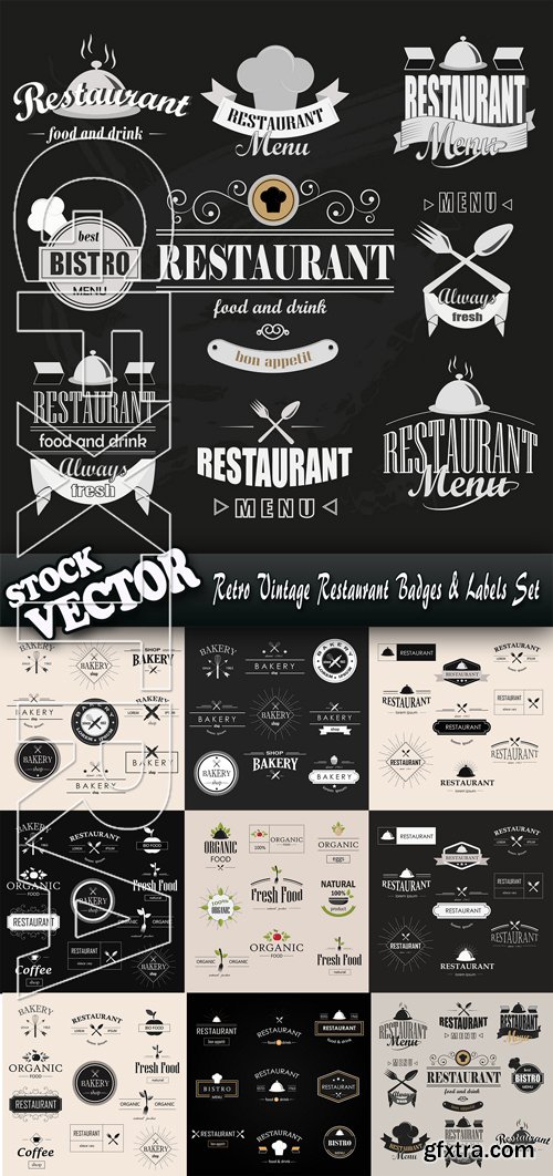 Stock Vector - Retro Vintage Restaurant Badges & Labels Set
