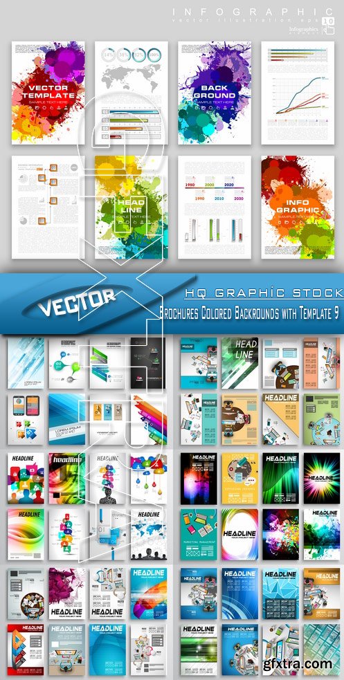 Stock Vector - Brochures Colored Backrounds with Template 9