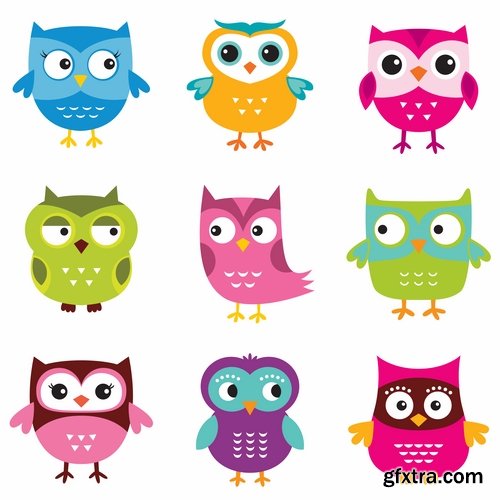 Set of funny vector owls from stock - 25 Eps