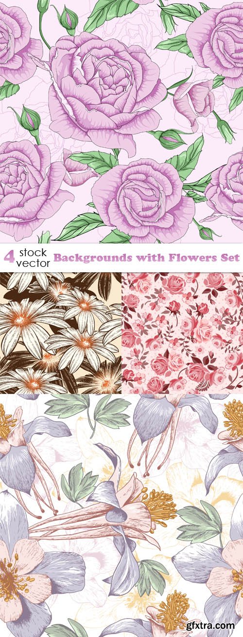 Vectors - Backgrounds with Flowers Set