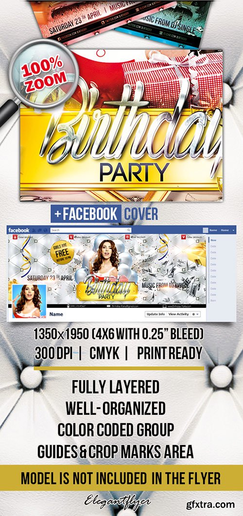 Birthday Party 3 Flyer PSD Template + FB Cover