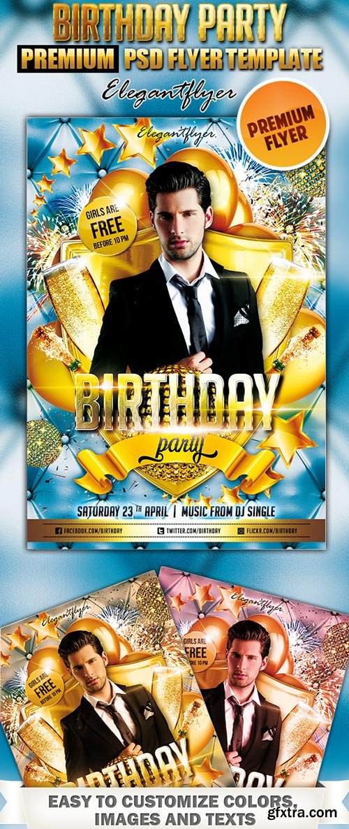 Birthday Party 4 Flyer PSD Template + FB Cover