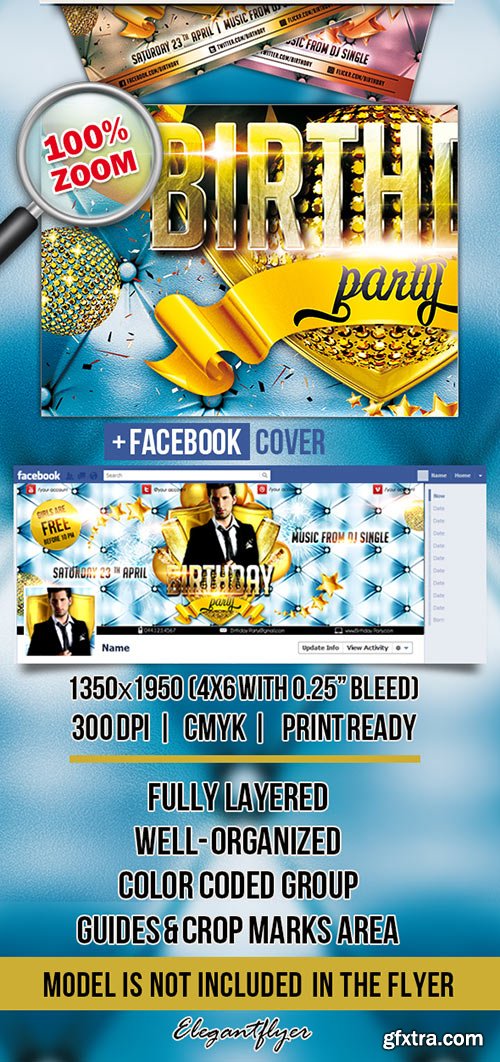 Birthday Party 4 Flyer PSD Template + FB Cover