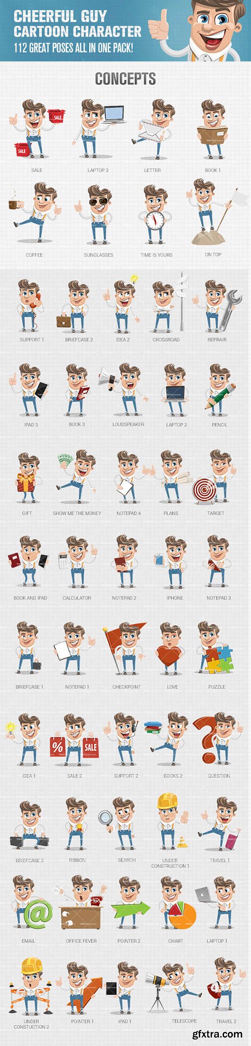 Cheerful Guy Cartoon Character Ultimate Set