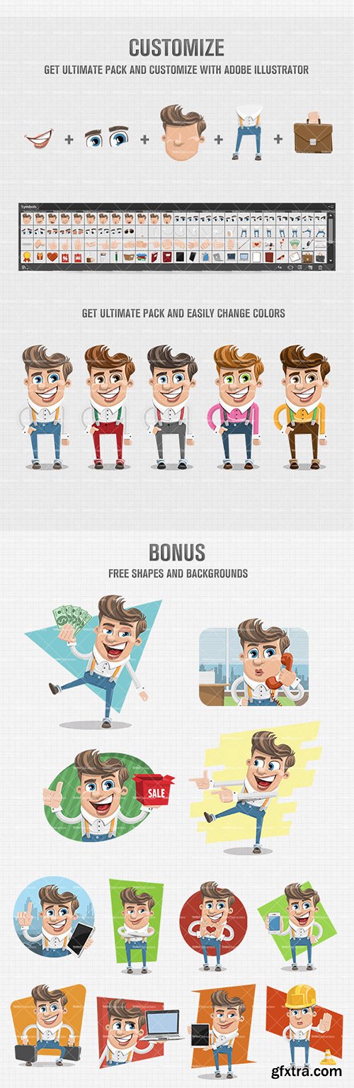 Cheerful Guy Cartoon Character Ultimate Set