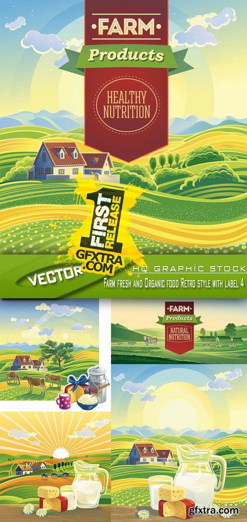 Stock Vector - Farm fresh and Organic food Retro style with label 4