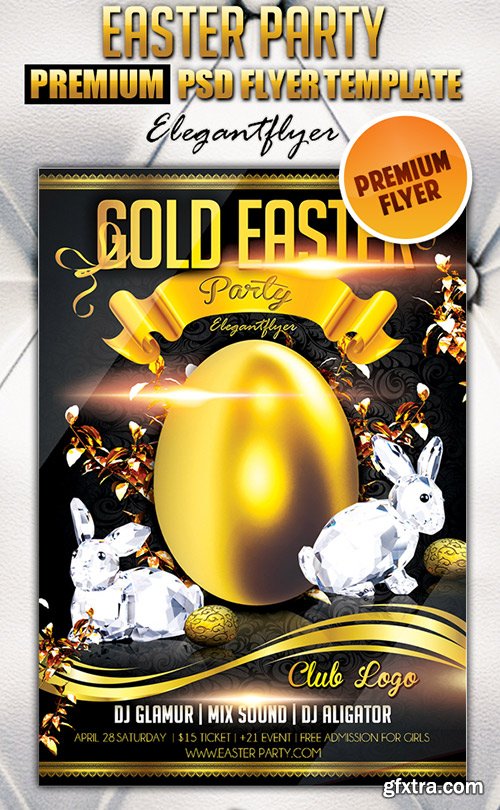 Gold Easter Party Flyer PSD Template + FB Cover