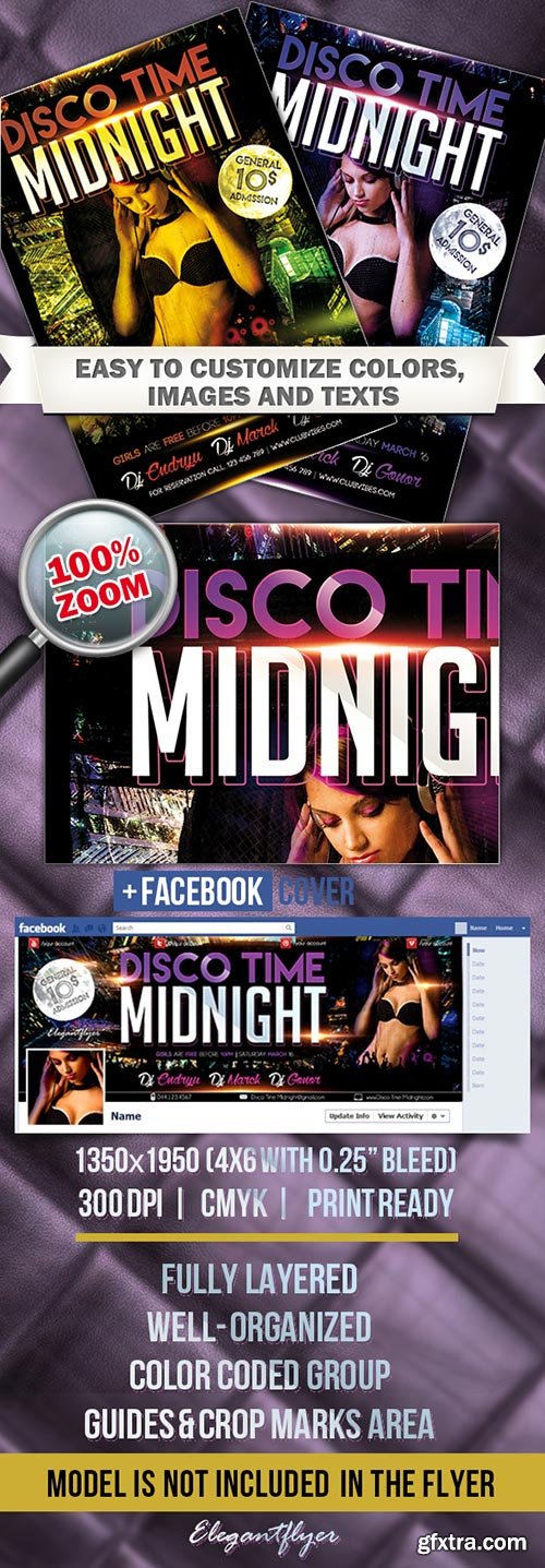 Disco Time Midnight Flyer PSD Template + FB Cover