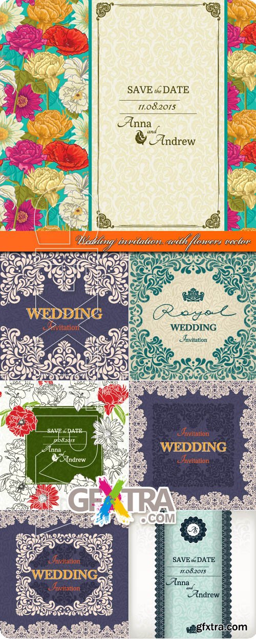 Wedding invitation with flowers vector