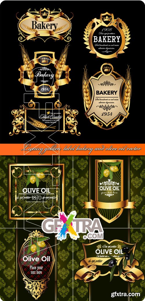 Luxury golden label bakery and olive oil vector