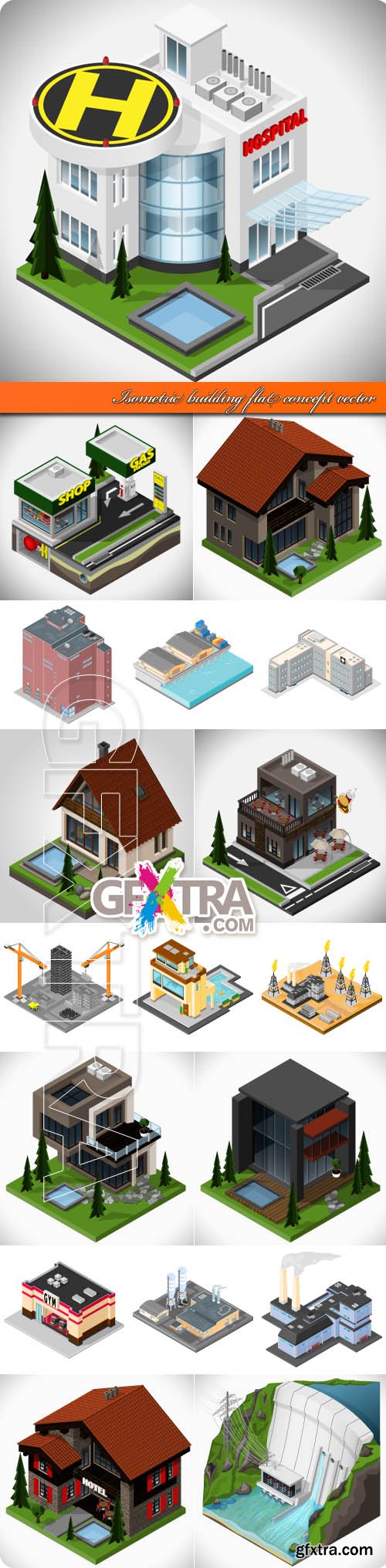 Isometric building flat concept vector