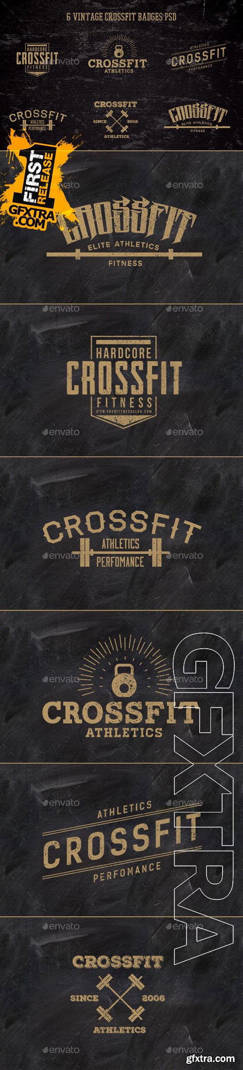 GraphicRiver - 6 Vintage CrossFit Badges 10408842