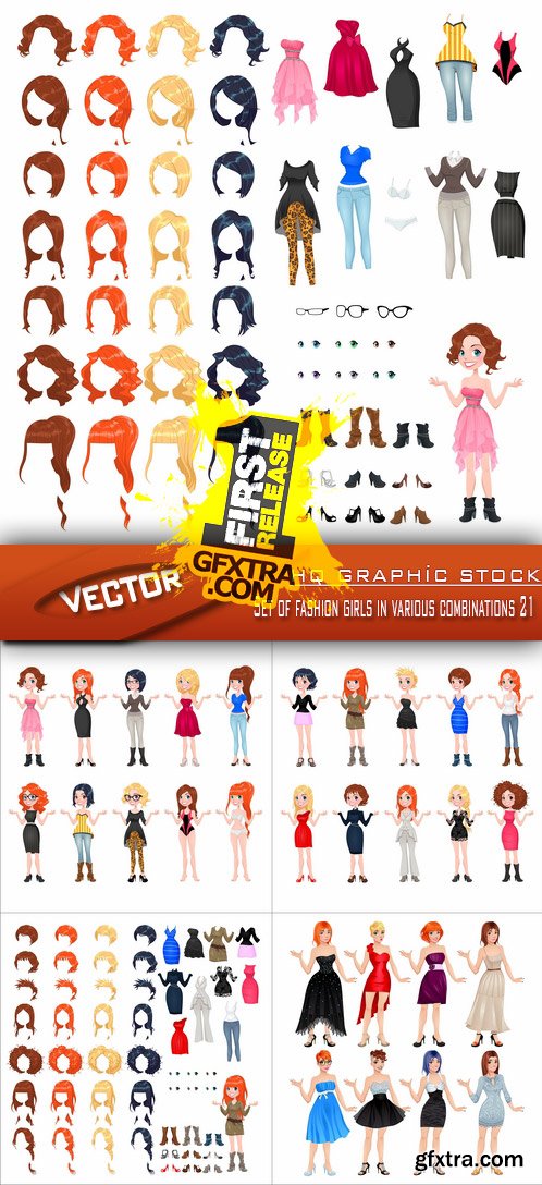 Stock Vector - Set of fashion girls in various combinations 21