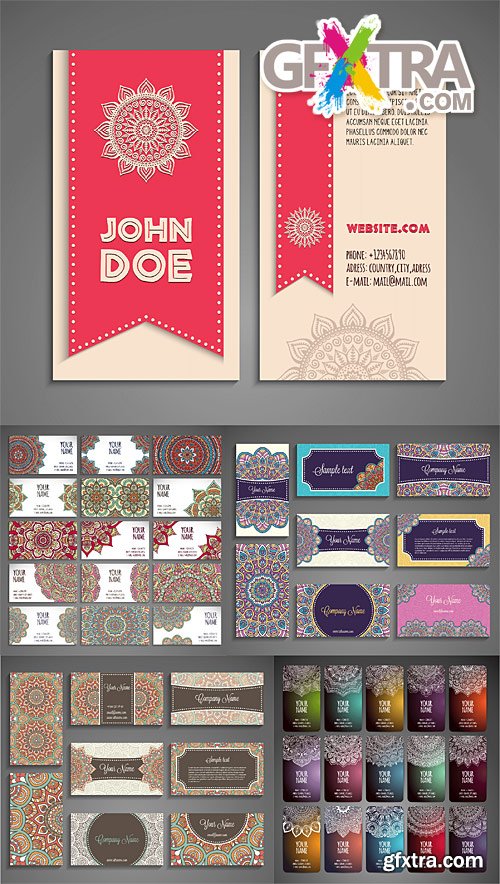 Business cards or invitations with vintage decorative elements