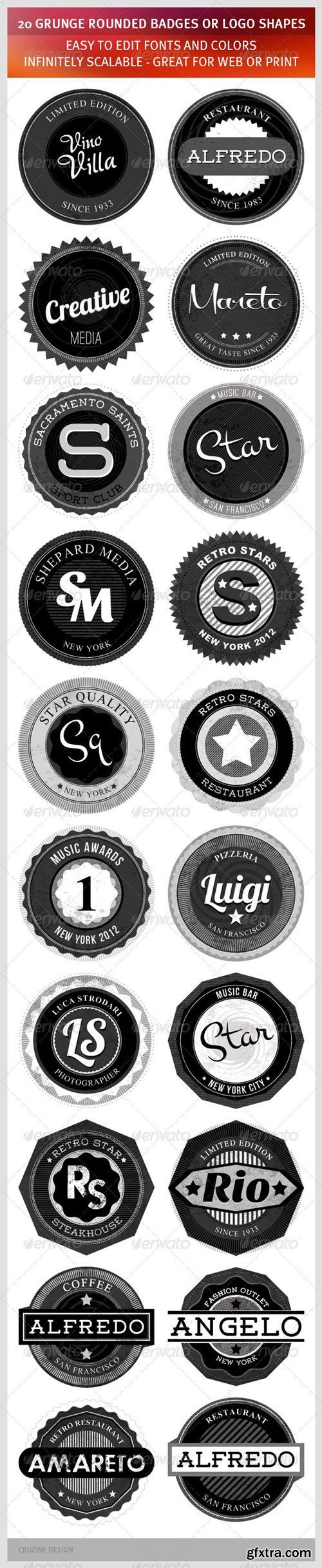 GraphicRiver - 20 Grunge Rounded Badges or Logo Shapes