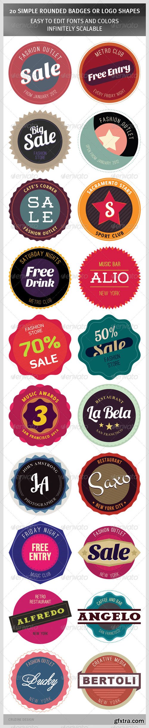 GraphicRiver - 20 Simple Rounded Badges or Logo Shapes