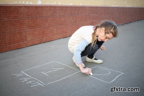 Collection of people children draw multicolored chalk on asphalt 25 HQ Jpeg