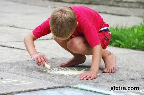 Collection of people children draw multicolored chalk on asphalt 25 HQ Jpeg