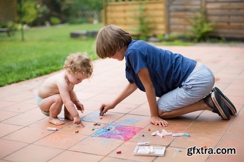 Collection of people children draw multicolored chalk on asphalt 25 HQ Jpeg