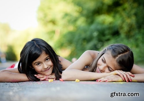 Collection of people children draw multicolored chalk on asphalt 25 HQ Jpeg