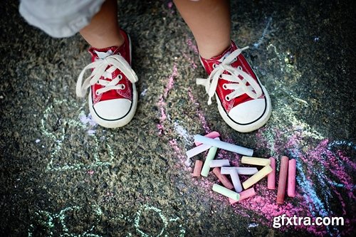 Collection of people children draw multicolored chalk on asphalt 25 HQ Jpeg