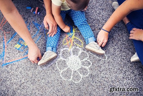 Collection of people children draw multicolored chalk on asphalt 25 HQ Jpeg