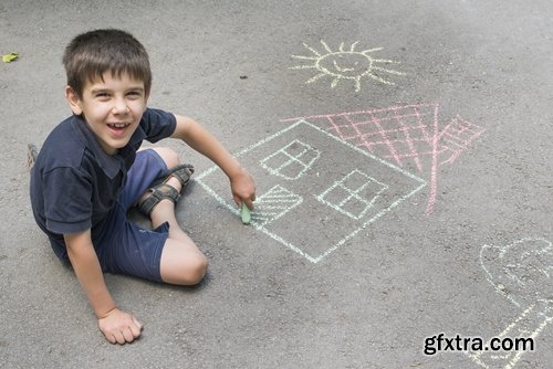 Collection of people children draw multicolored chalk on asphalt 25 HQ Jpeg