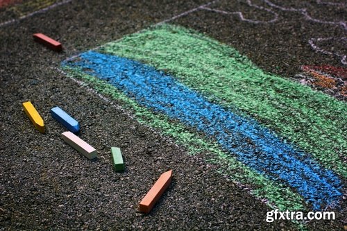 Collection of people children draw multicolored chalk on asphalt 25 HQ Jpeg