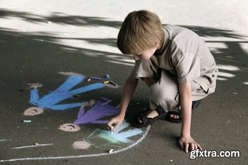 Collection of people children draw multicolored chalk on asphalt 25 HQ Jpeg