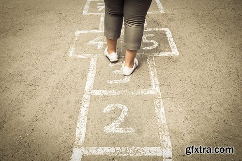 Collection of people children draw multicolored chalk on asphalt 25 HQ Jpeg